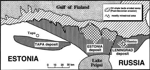 The occurrence of oil shale (kukersite) in the Baltic oil Shale Basin (courtesy, Heikki Bauert)