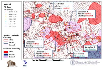 Caption: Figure 3. Landslide inventory map of the Pomino village area, close to Florence (Italy), modified by means of a PSI analysis (courtesy University of Florence, TRE & SLAM).
