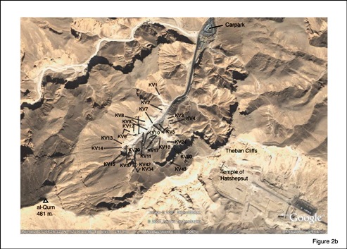 Fig 2(b) Schematic location of royal tombs, Valley of Kings. Sources: Google Earth and Theban Mapping Project.
