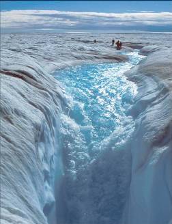 Surface melt on the Greenland ice sheet.