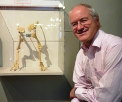 Professor Mike Benton and a fibreglass model of Thecodontosaurus. Photo: Ian Randall