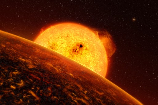 Artist's impression of exoplanet COROT 7b. Image courtesy, European Southern Observatory. Artist: L. Calcada