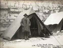 Sir Marc Aurel Stein at his tent in 1929 in central Asia during his many expeditions concerning the archaeological history around the periphery of British India.
