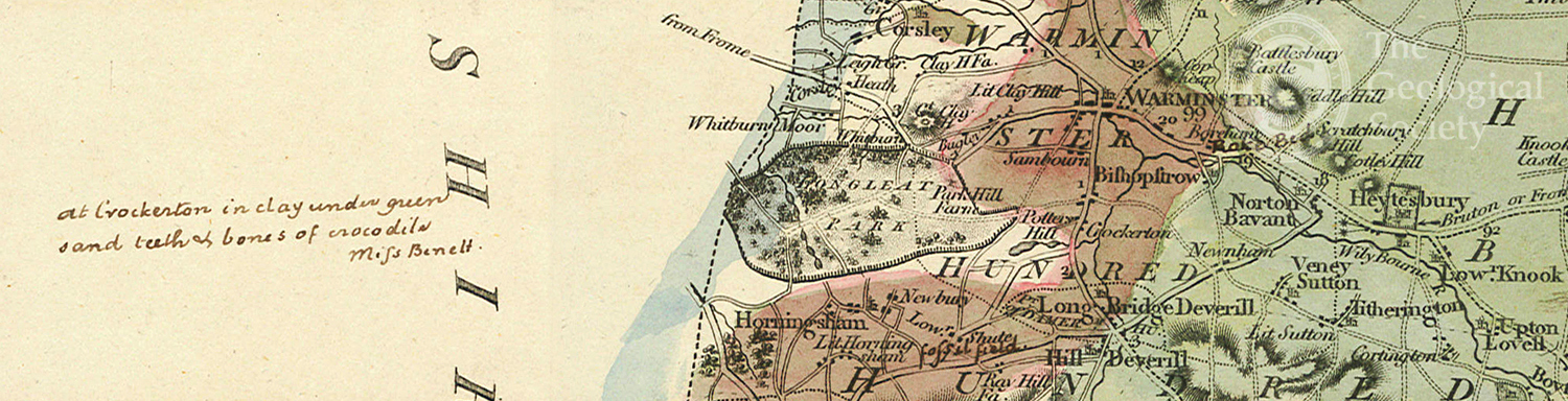 Extract from Greenough's map of Wiltshire showing annotation referencing Benett