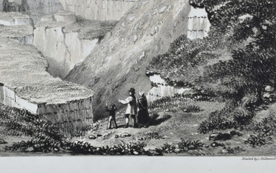Detail of a lithograph showing the Bindon landslide