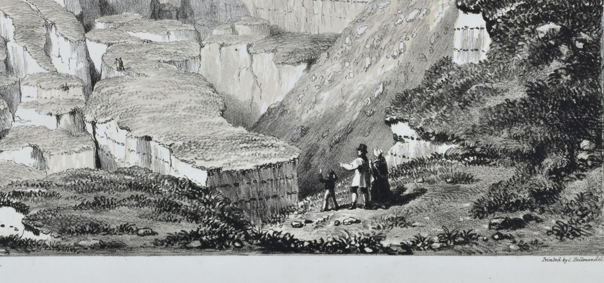 Detail of a lithograph showing the Bindon landslide