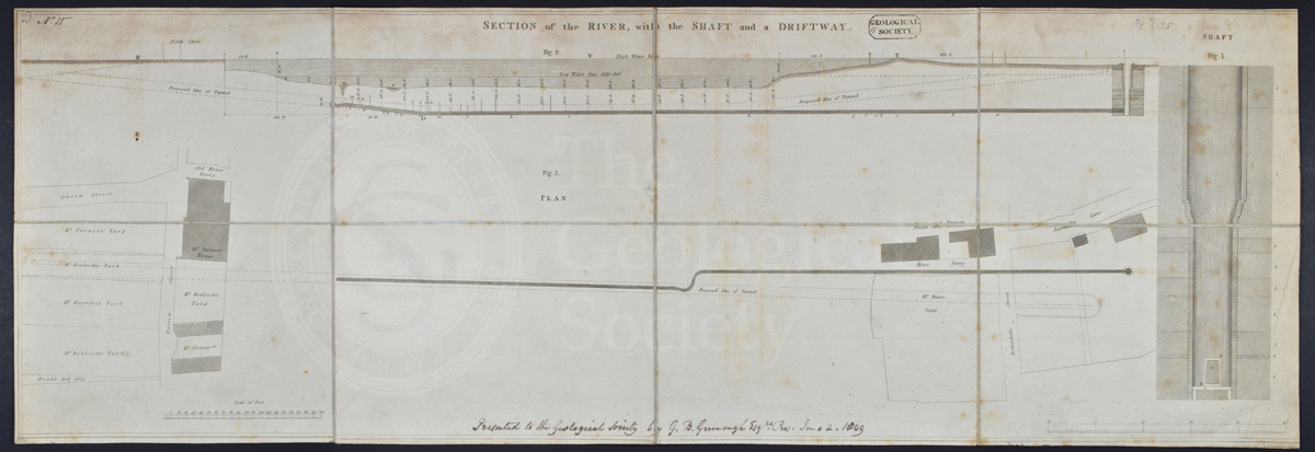 Plan and section from Thames Archway Company, 'Progress and State of the Tunnel under the Thames', March 1809