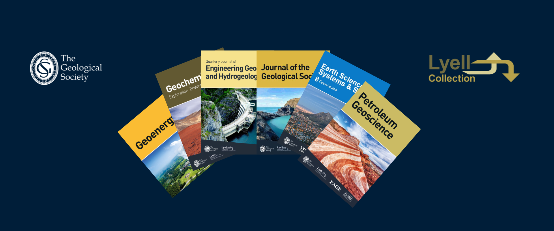 Banner showcasing the 6 journals that the Geological Society of London publish