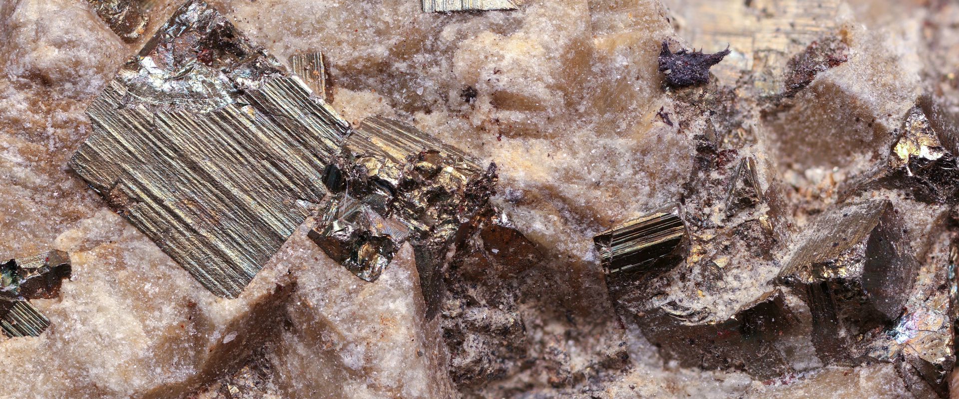 Close up of minerals (pyrite) embedded in a rock