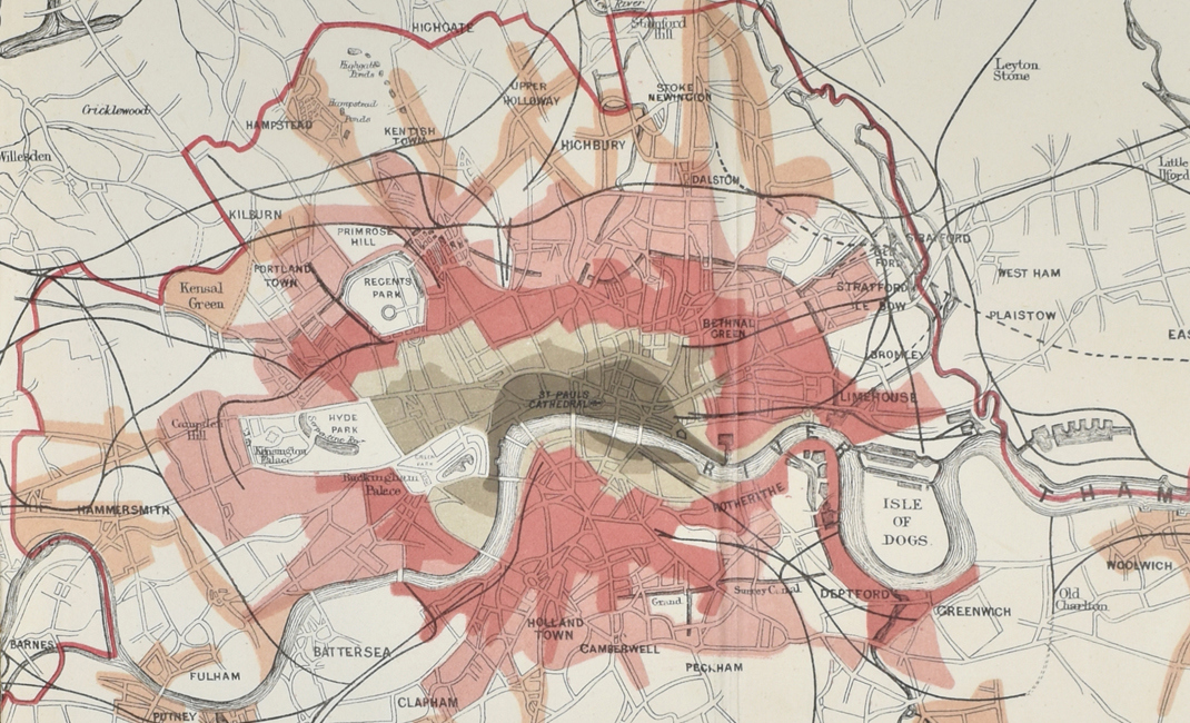 Map showing the growth of London from 1560-1869, from the 'Royal Commission on Water Supply, Report of the Commissioners' (1869). 