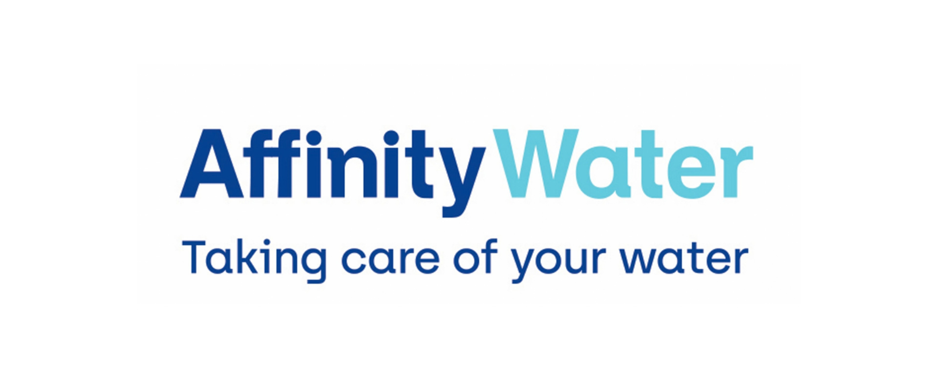 Affinity Water logo on a white background, with the words “Affinity Water” in dark blue and light blue text above the tagline “Taking care of your water” in dark blue.