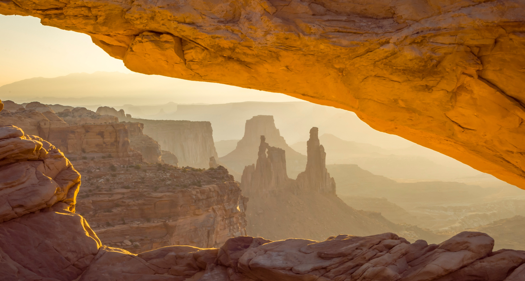 Sunset over a gap in a canyon
