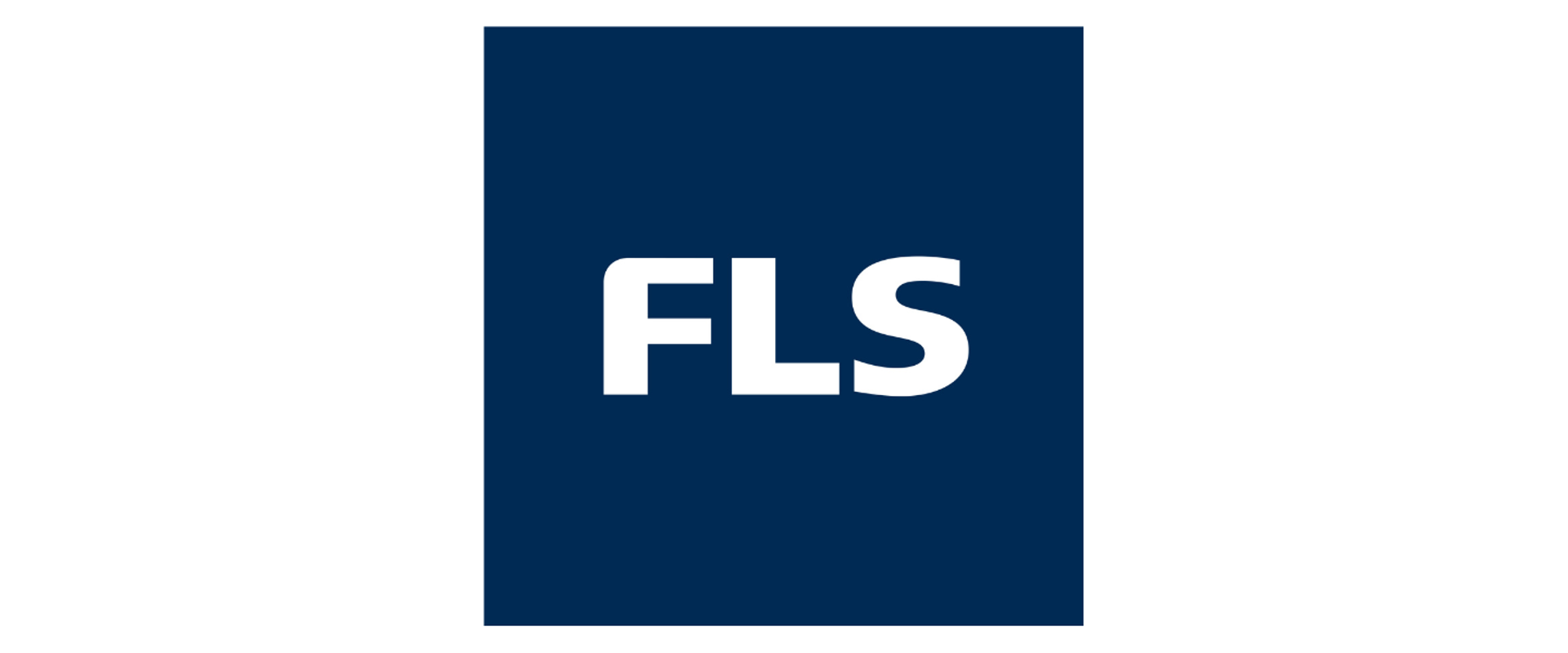 FLS logo displayed in white capital letters centered inside a dark navy-blue square on a light gray background. The design is simple and minimalist, with the letters “FLS” prominently featured in a bold sans-serif typeface.