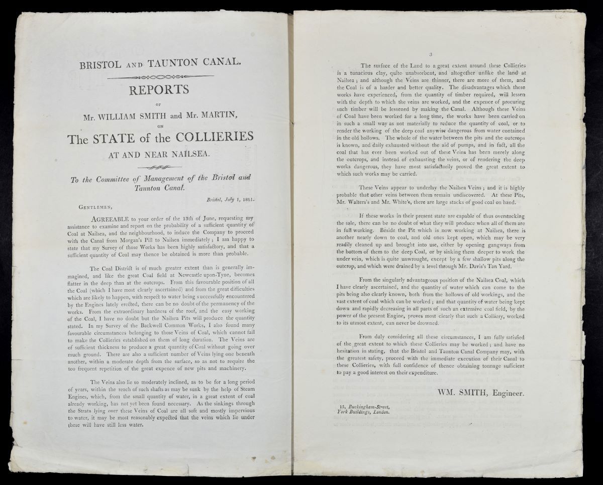 Pages 1-2 and section from Smith's report on the Nailsea Collieries