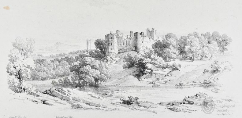 Lithograph of Ludlow Fort from Silurian System (1839)