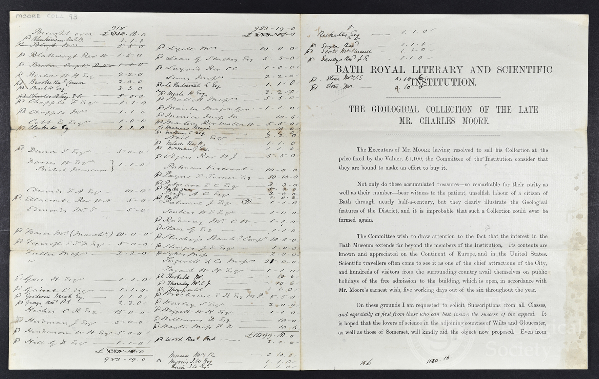 Subscription list for the purchase of Charles Moore's collection