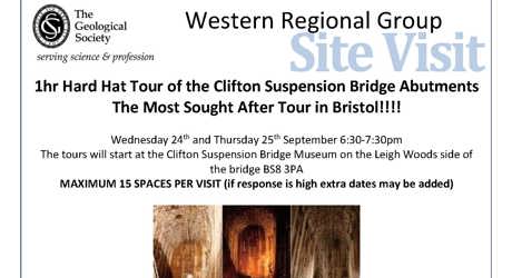 Thumbnail image of the flyer for the Western Regional Group's tours of the Clifton Suspension Bridge Abutments in September 2025