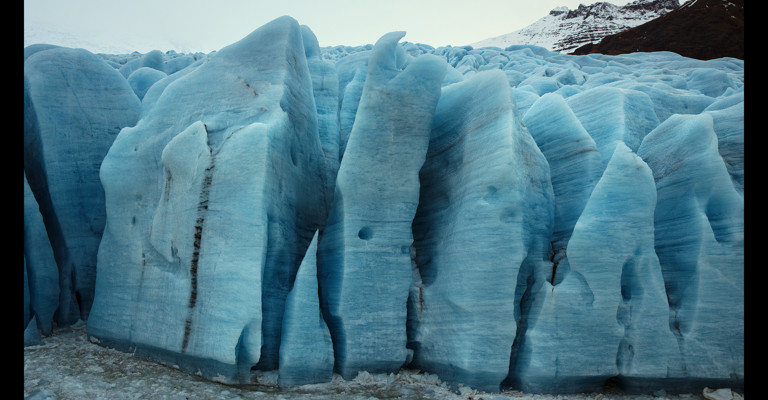Glacial tongue descends into glacial lagoon.