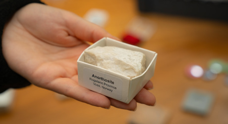a white anorthosite in a box