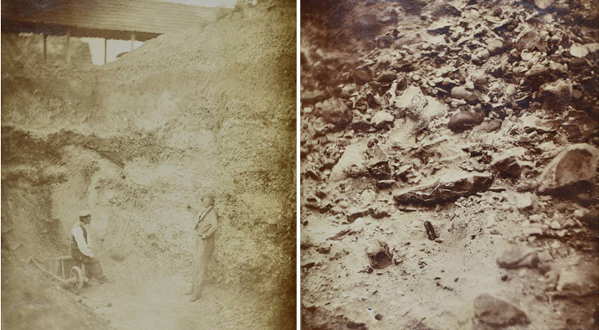 Photographs showing the St Acheul flint in situ, 1859