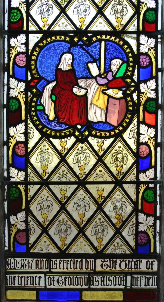 Detail of the Mary Anning window at Lyme Regis