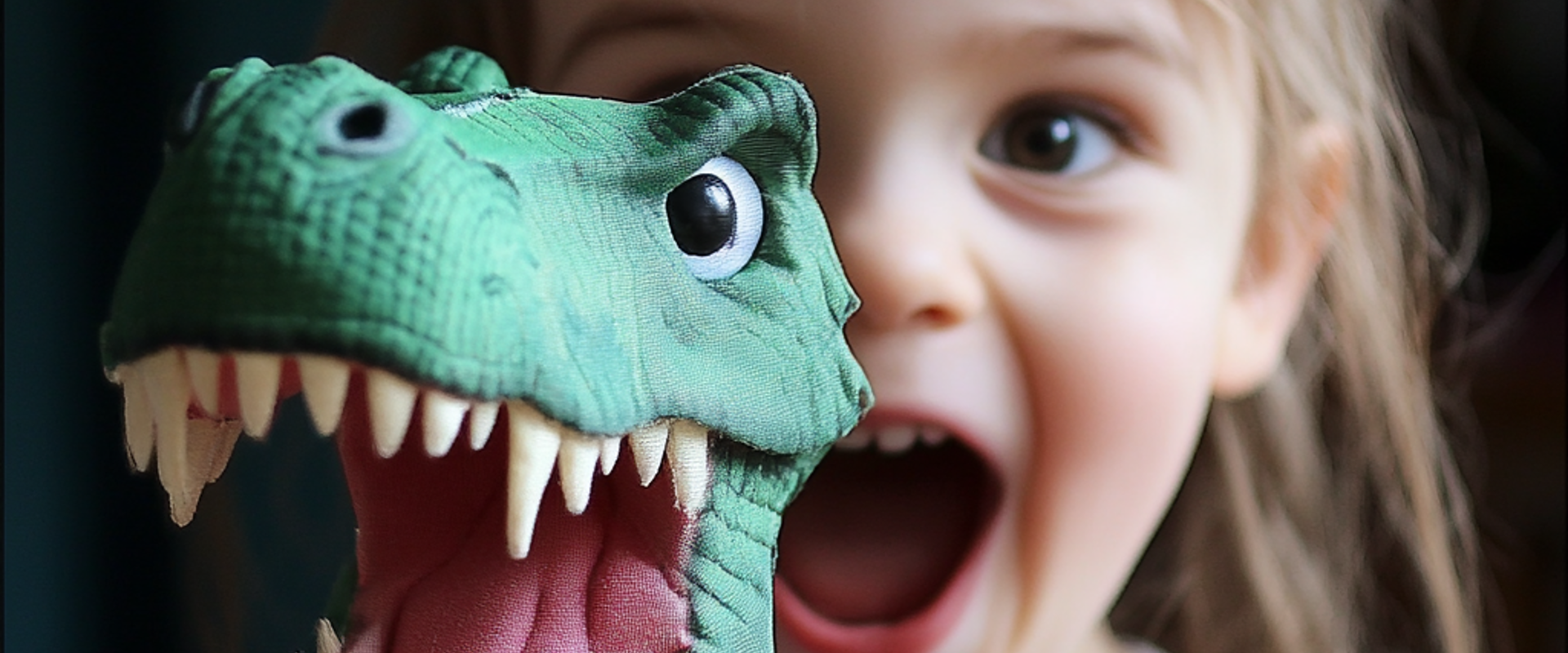 small girl holding a green dinosaur