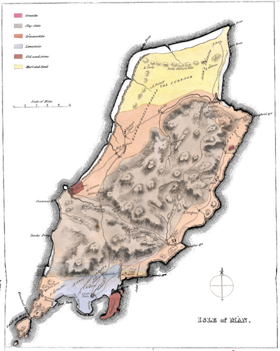 Jean Francois Berger’s 1814 map, from Berger, J F, “Mineralogical Account of the Isle of Man”