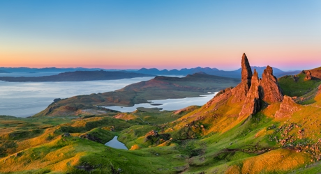 Old Man of Storr in morning sunlight, Isle of Skye, Scotland by Wayne Brittle (Shutterstock)
