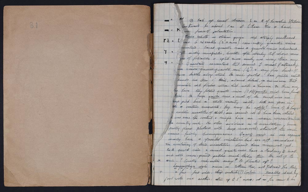 First page from Watson's field note book, 1946. (LDGSL/1078/B/1).