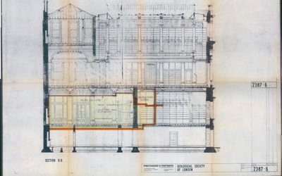 Blueprints with location of the Meeting Room in building