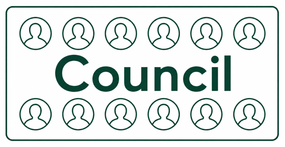 12 blank heads and the words council written in the middle
