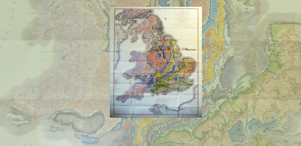 Cover and background William Smith 1815 Geological Map of England and Wales with part of Scotland (BGS reproduction, folded)