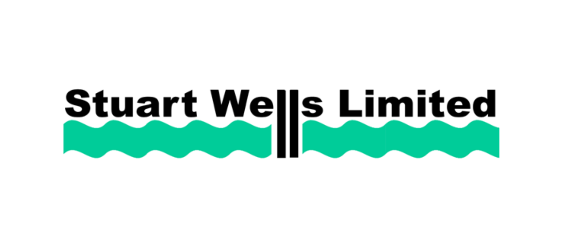 Stuart Wells Limited logo with black text above a green wavy line and a central double-line motif.
