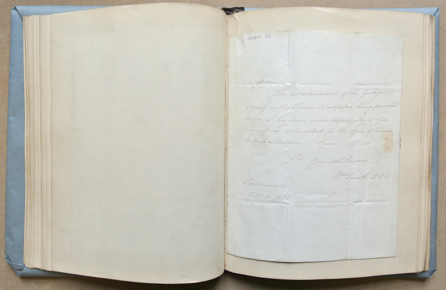 William Smith's application for museum curator