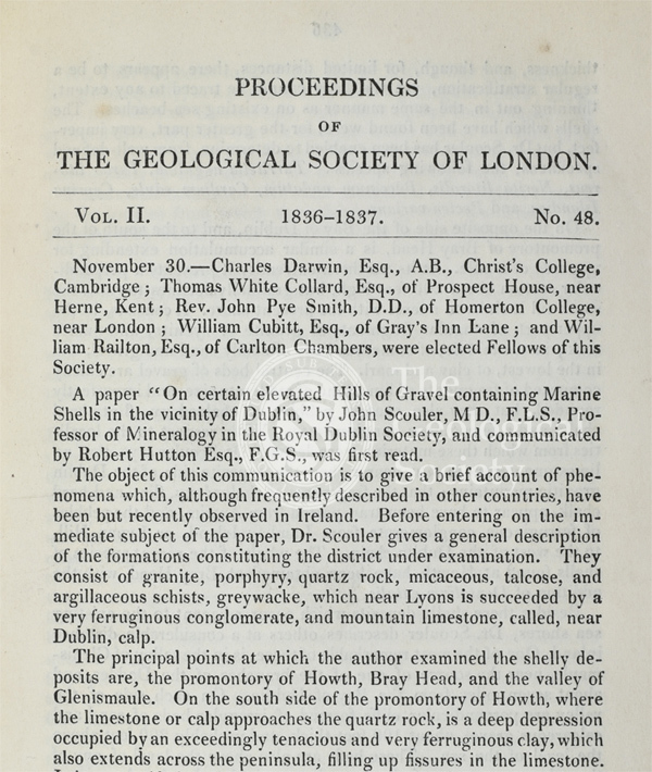 Proceedings of 30 November 1836, showing the election of Charles Darwin