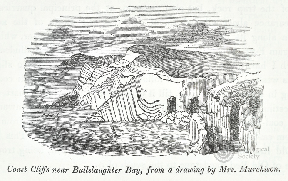 Woodcut of Bullslaughter Bay from Silurian System (1839)