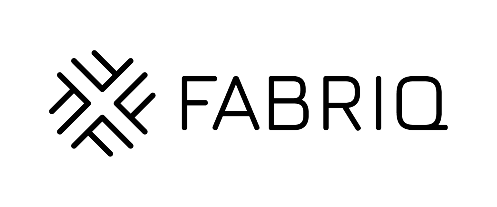 A black-and-white geometric logo composed of four symmetrical arrow‑like shapes arranged around a central square, followed by the word “FABRIQ” in bold, modern uppercase lettering.