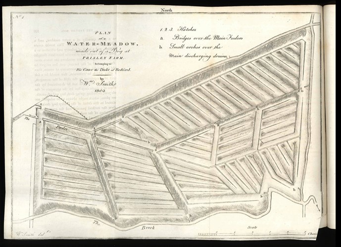 Plate 1 from William Smith's book 'Observations on the utility, form and management of water meadows, and the draining and irrigating of peat bogs' (1806)