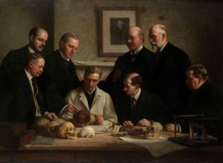 Painting Discussion on the Piltdown Skull by John Cooke, 1915